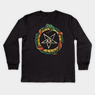 Satanic Pentagram Ouroboros T-Shirt Kids Long Sleeve T-Shirt